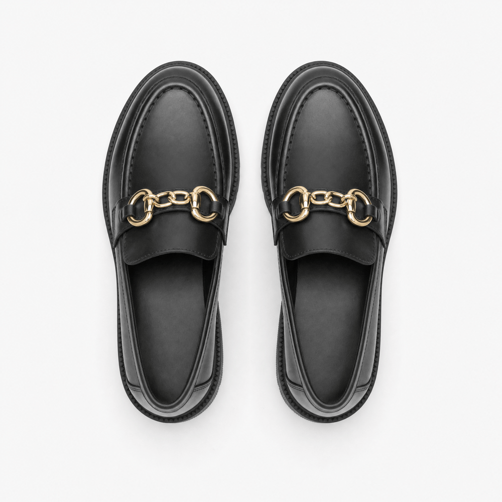 Gentry Morris Black Chunky Loafers Chain Detail