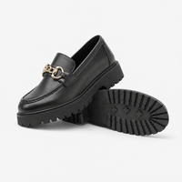 Gentry Morris Black Chunky Loafers Chain Detail