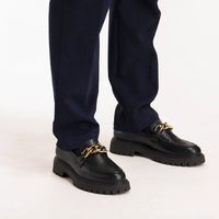 Gentry Morris Black Chunky Loafers Gold Chain