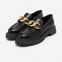 Gentry Morris Black Chunky Loafers Gold Chain