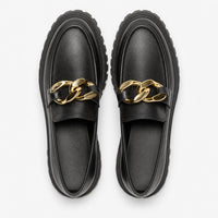 Gentry Morris Black Chunky Loafers Gold Chain