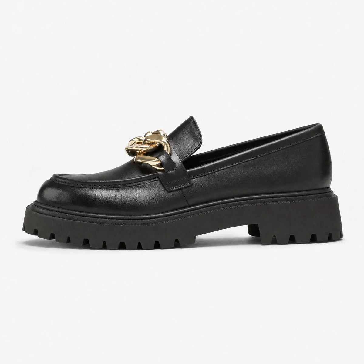 Gentry Morris Black Chunky Loafers Gold Chain