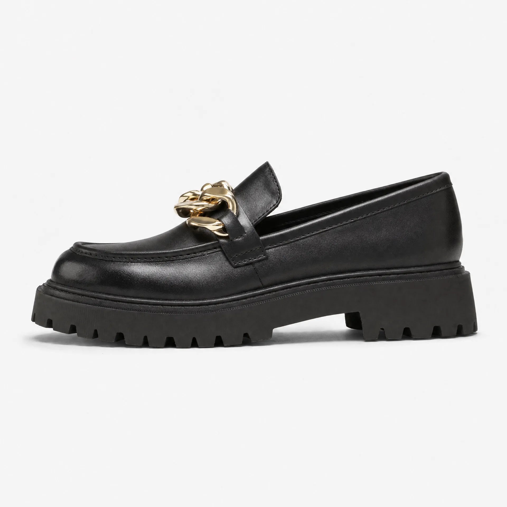 Gentry Morris Black Chunky Loafers Gold Chain