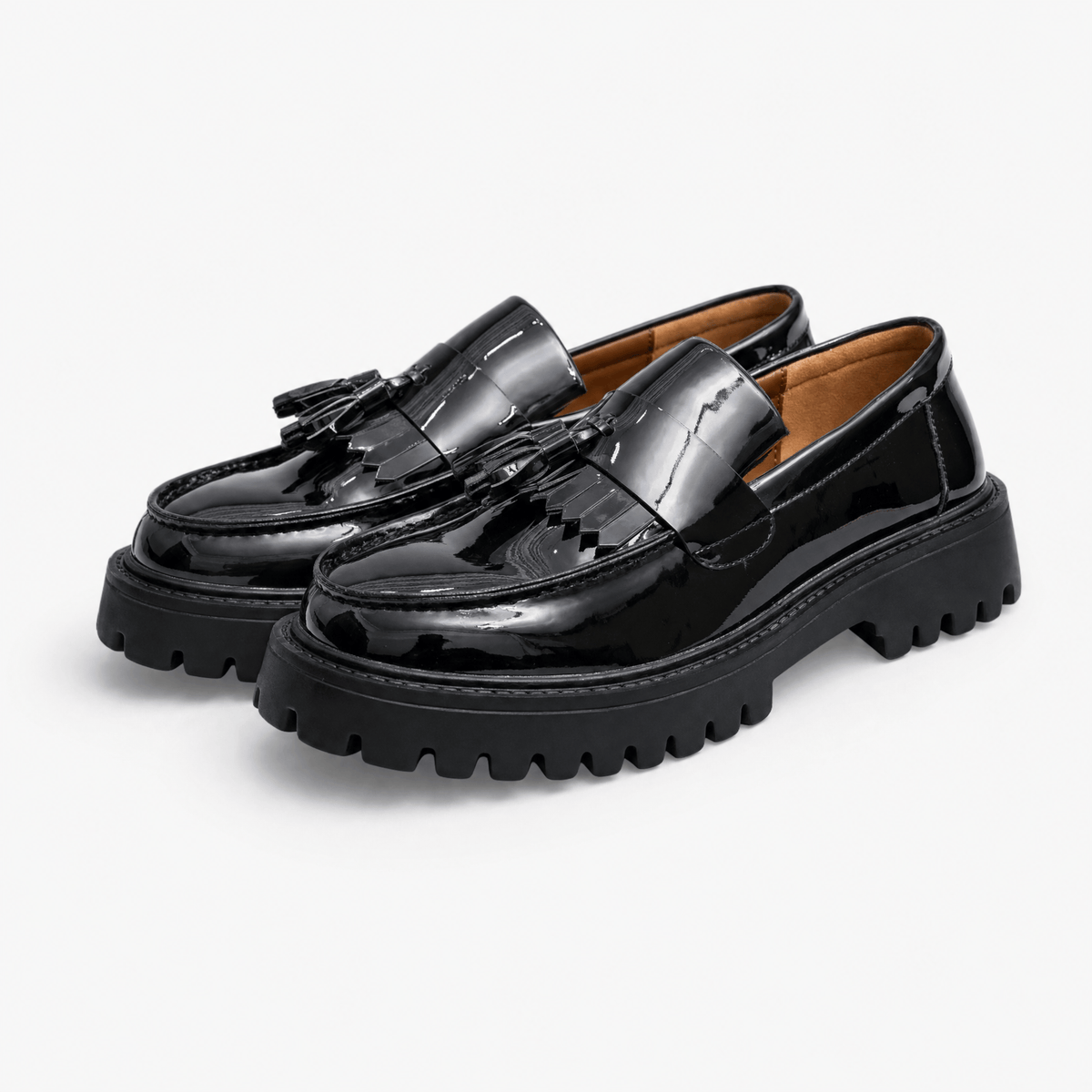 Gentry Morris Black Chunky Loafers Tassel Chain
