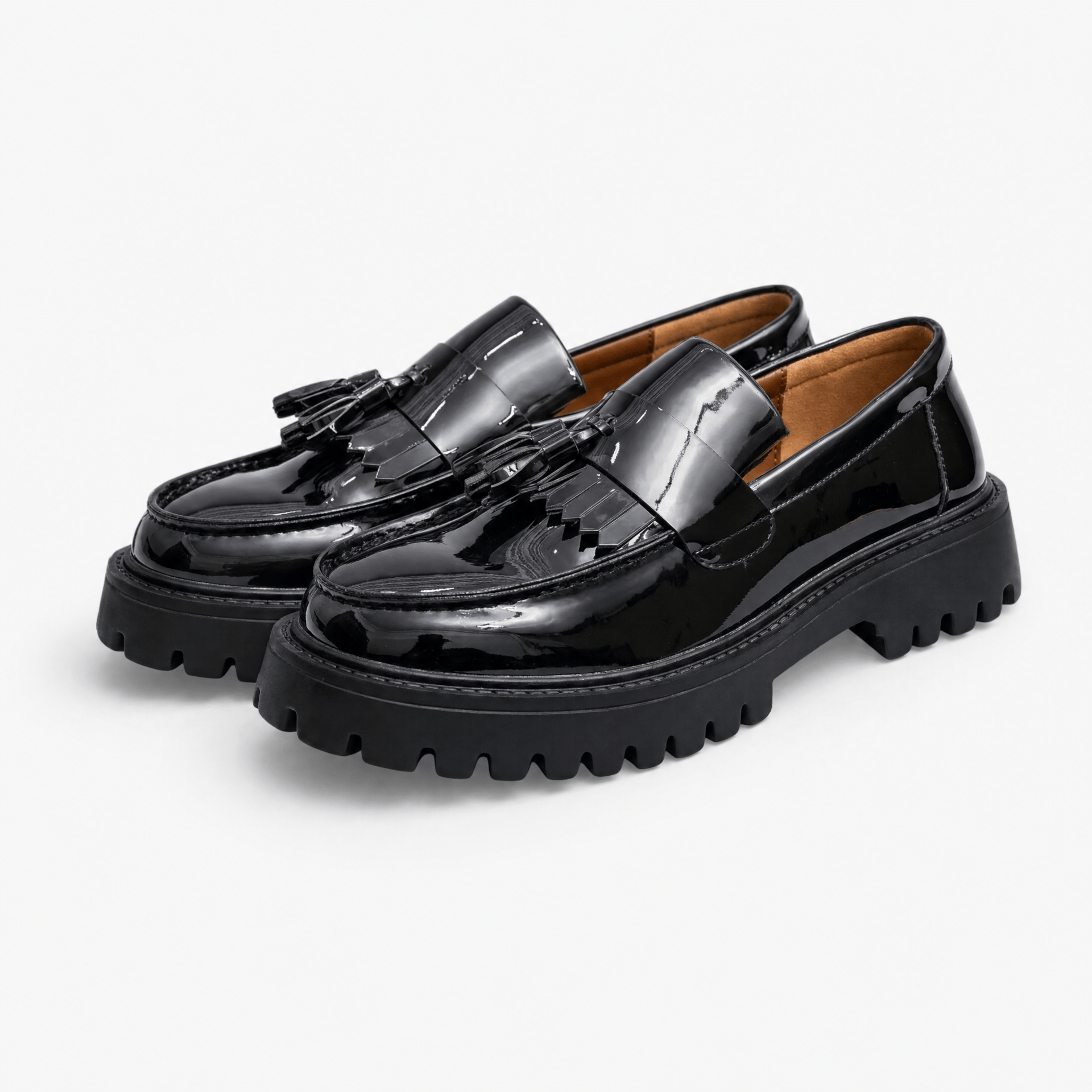 Gentry Morris Black Chunky Loafers Tassel Chain