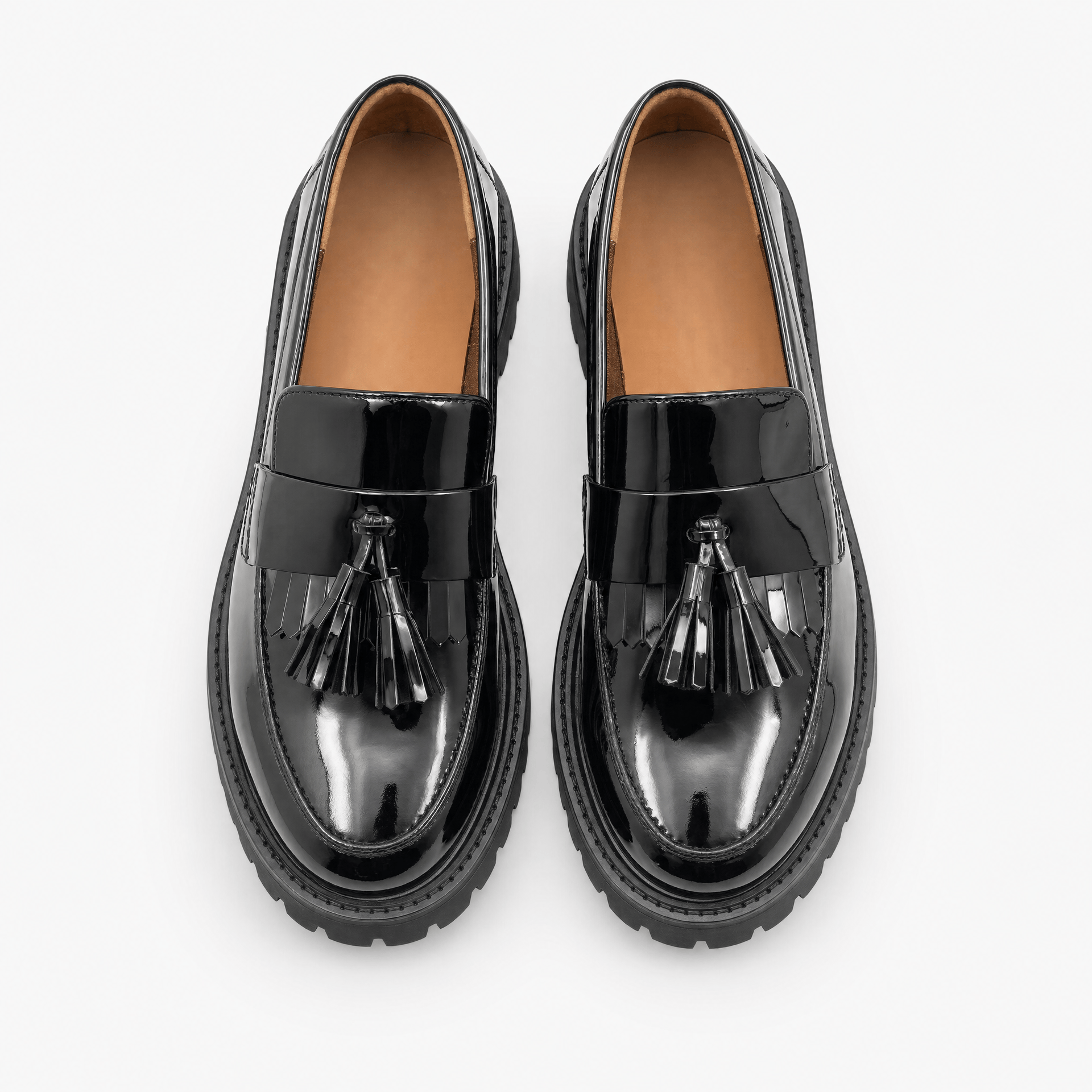 Gentry Morris Black Chunky Loafers Tassel Chain