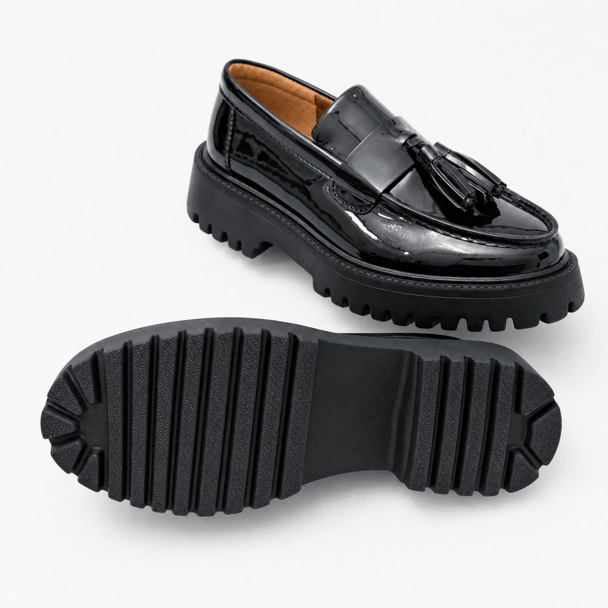 Gentry Morris Black Chunky Loafers Tassel Chain