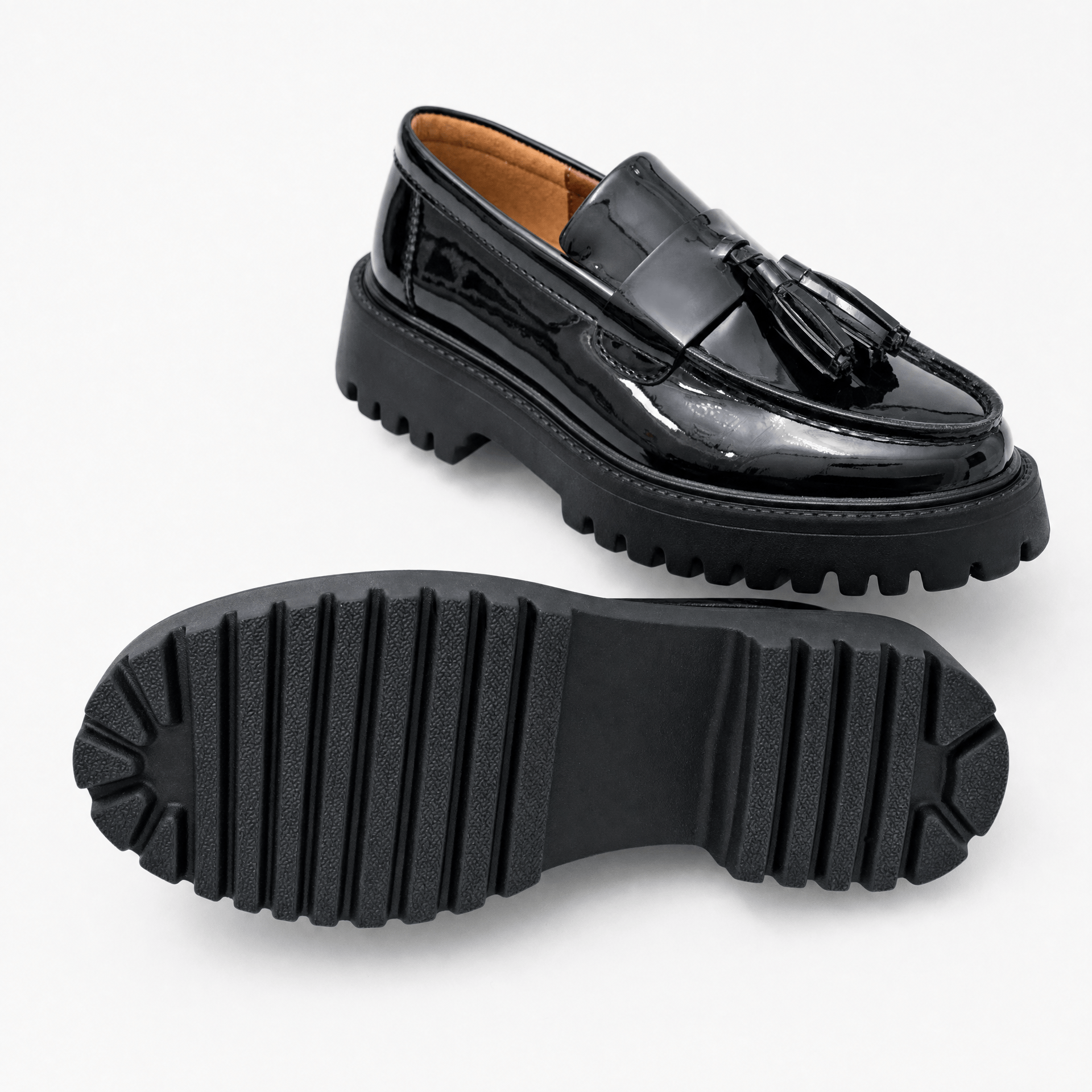 Gentry Morris Black Chunky Loafers Tassel Chain