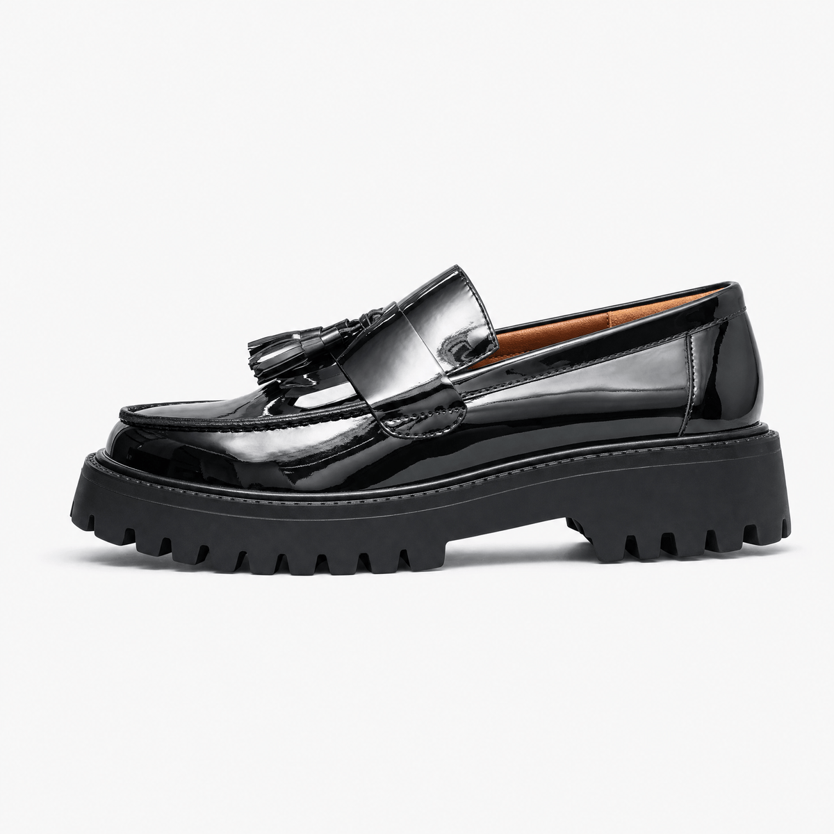 Gentry Morris Black Chunky Loafers Tassel Chain