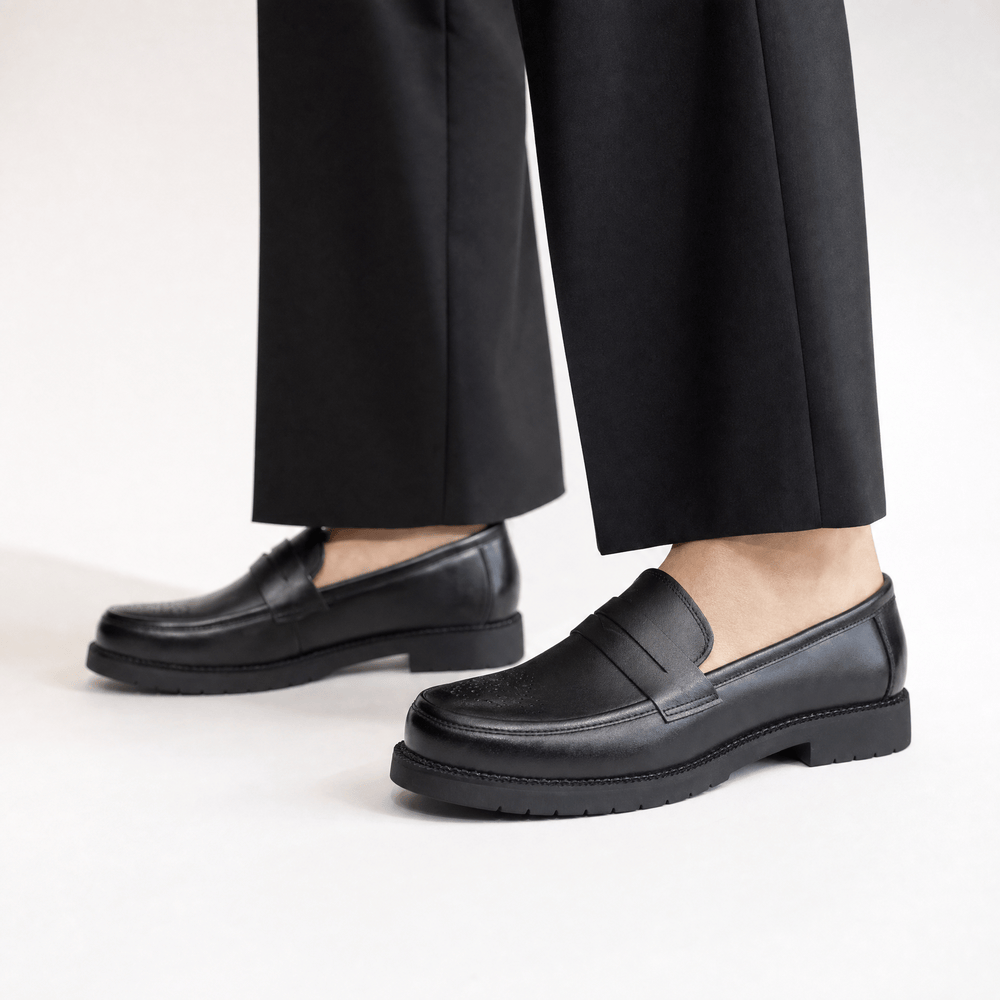 Gentry Morris Black Chunky Penny Loafers Brogue