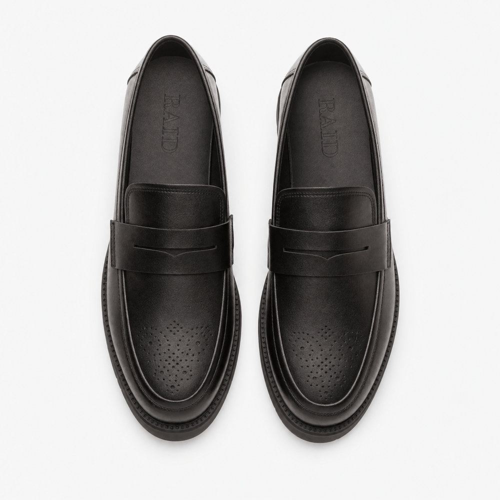 Gentry Morris Black Chunky Penny Loafers Brogue