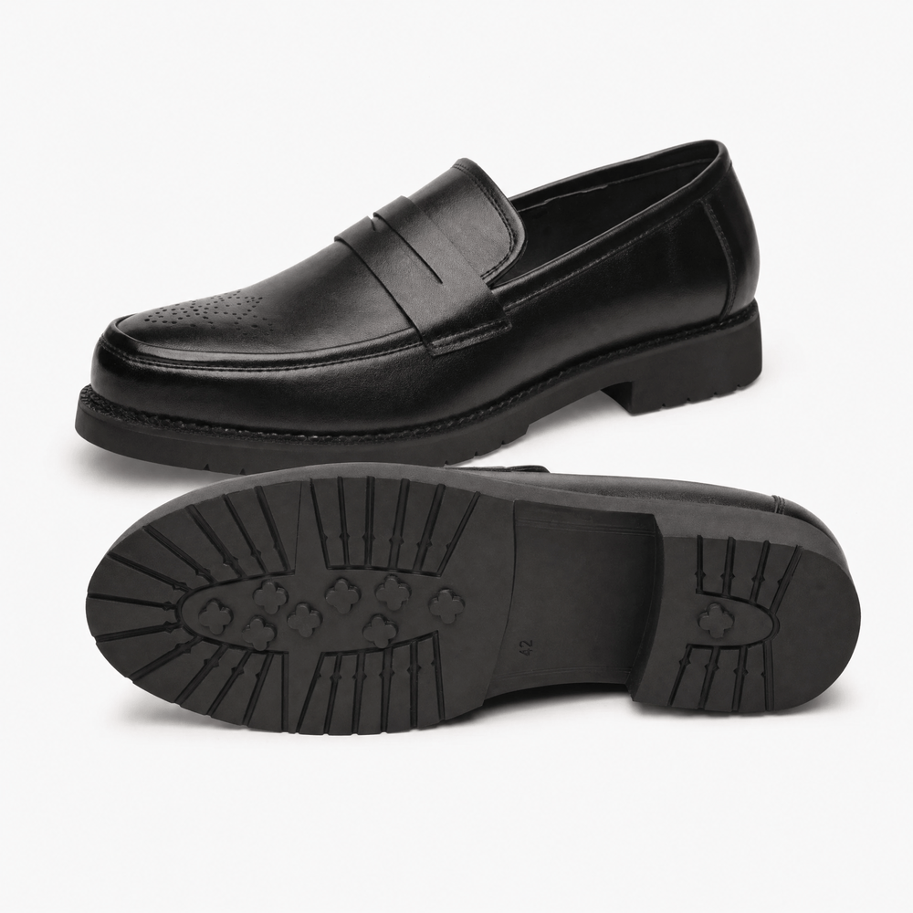 Gentry Morris Black Chunky Penny Loafers Brogue