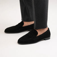 Gentry Morris Black Heeled Suede Loafers