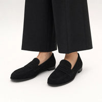 Gentry Morris Black Heeled Suede Loafers