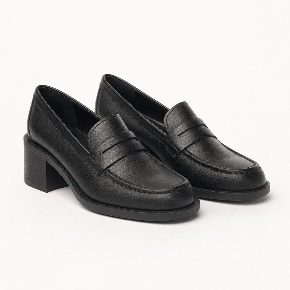 Gentry Morris Black Loafers Block Heel Square