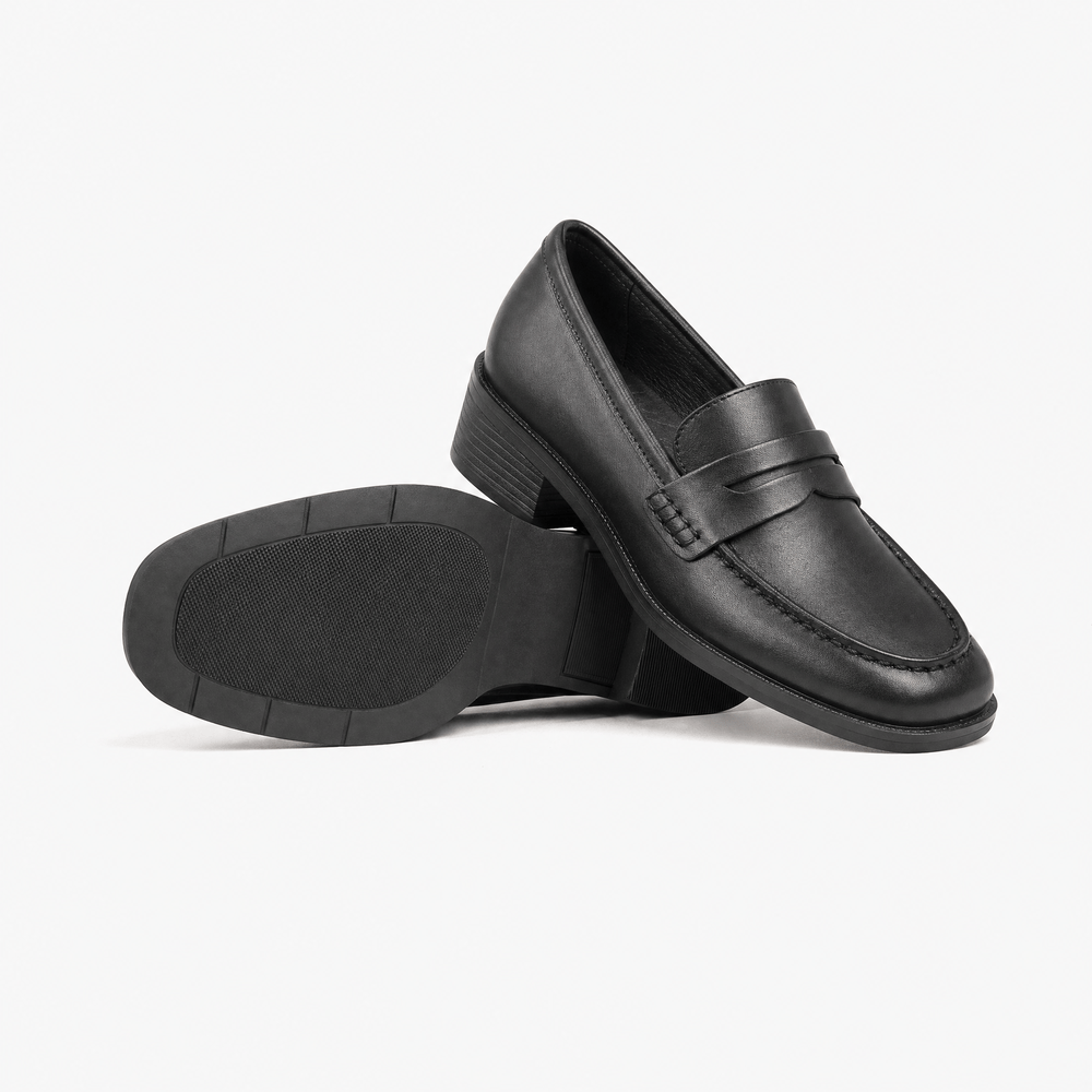 Gentry Morris Black Loafers Block Heel Square
