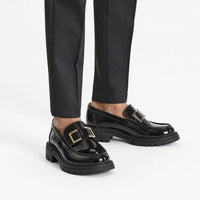 Gentry Morris Black Loafers Golden Chain Detail