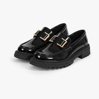 Gentry Morris Black Loafers Golden Chain Detail