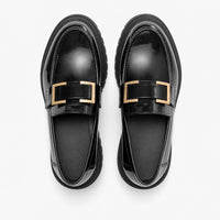 Gentry Morris Black Loafers Golden Chain Detail