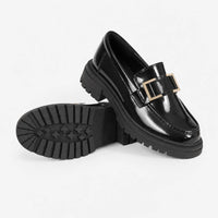 Gentry Morris Black Loafers Golden Chain Detail