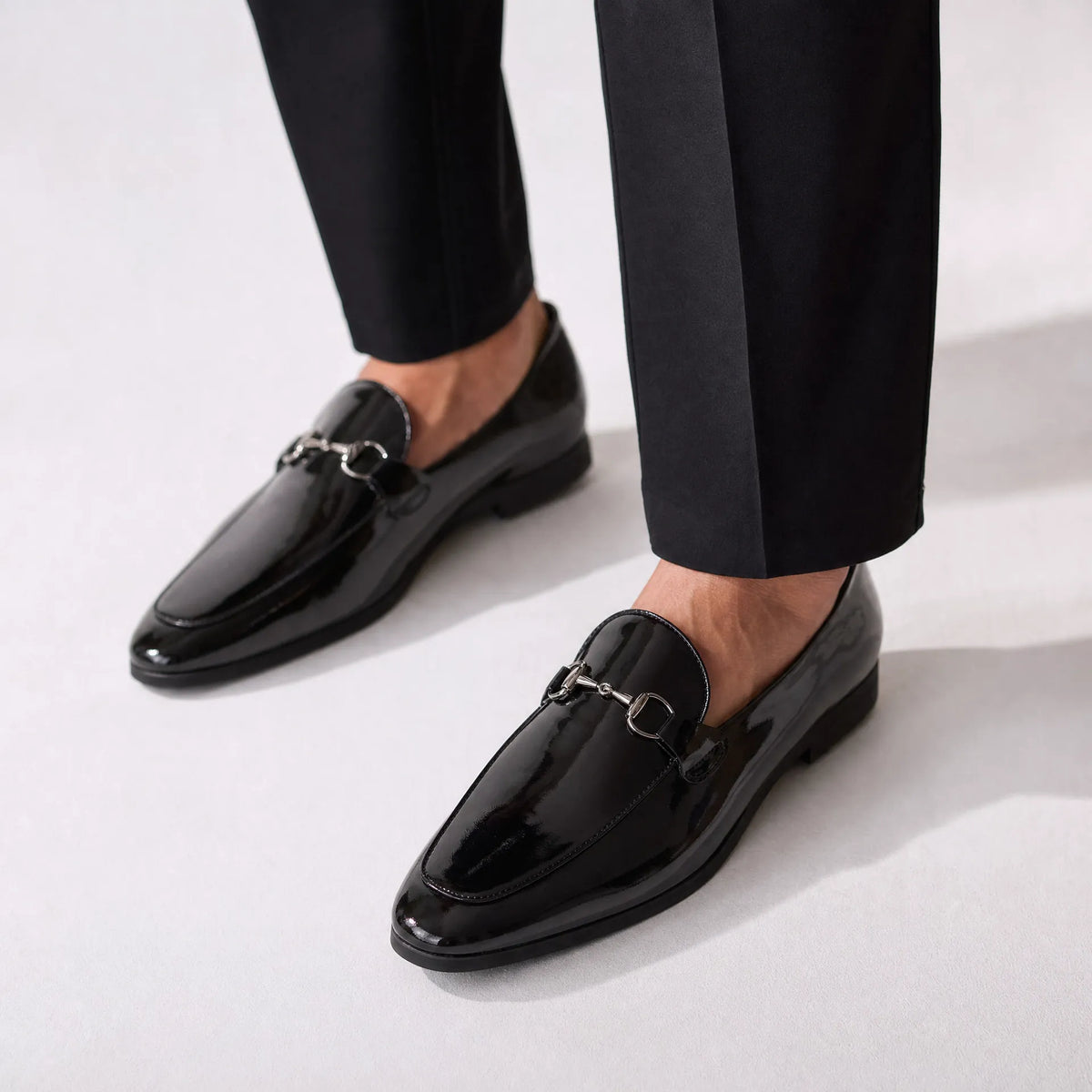 Gentry Morris Black Patent Horsebit Mens Loafers