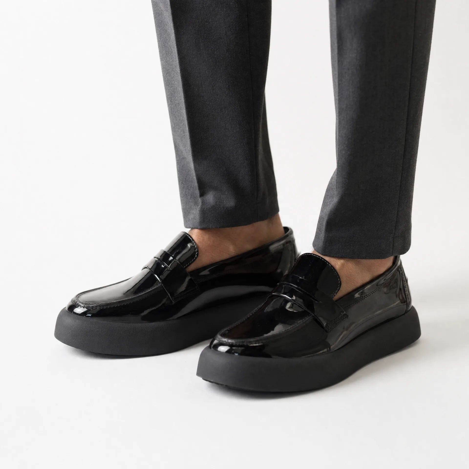 Gentry Morris Black Patent Platform Loafers Men