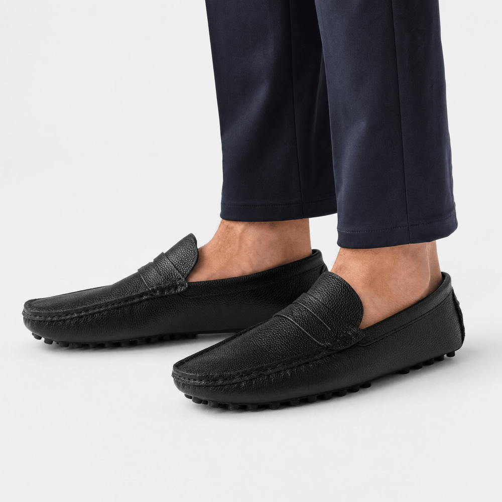 Gentry Morris Black Pebbled Mens Loafers Driving