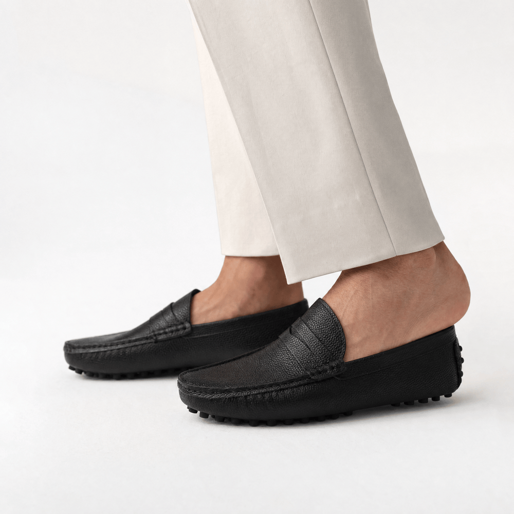 Gentry Morris Black Pebbled Mens Loafers Driving