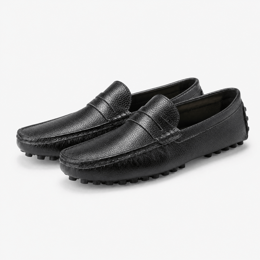 Gentry Morris Black Pebbled Mens Loafers Driving