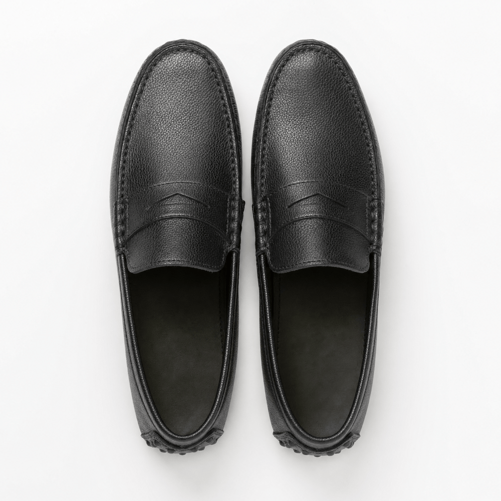 Gentry Morris Black Pebbled Mens Loafers Driving
