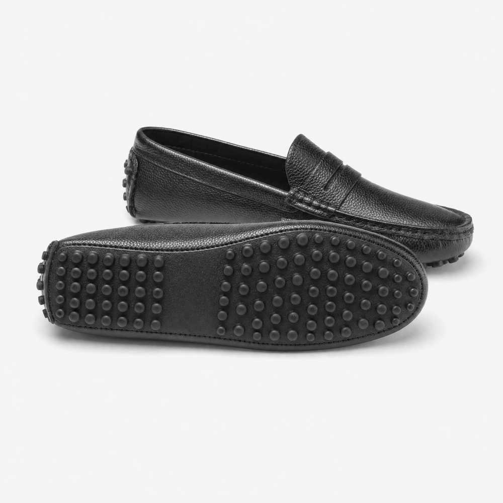 Gentry Morris Black Pebbled Mens Loafers Driving