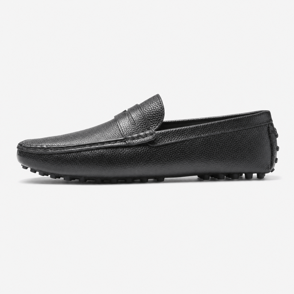 Gentry Morris Black Pebbled Mens Loafers Driving