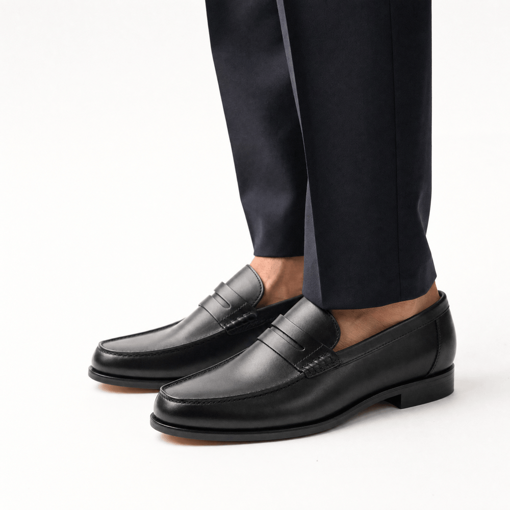 Gentry Morris Black Penny Loafers Heeled Block
