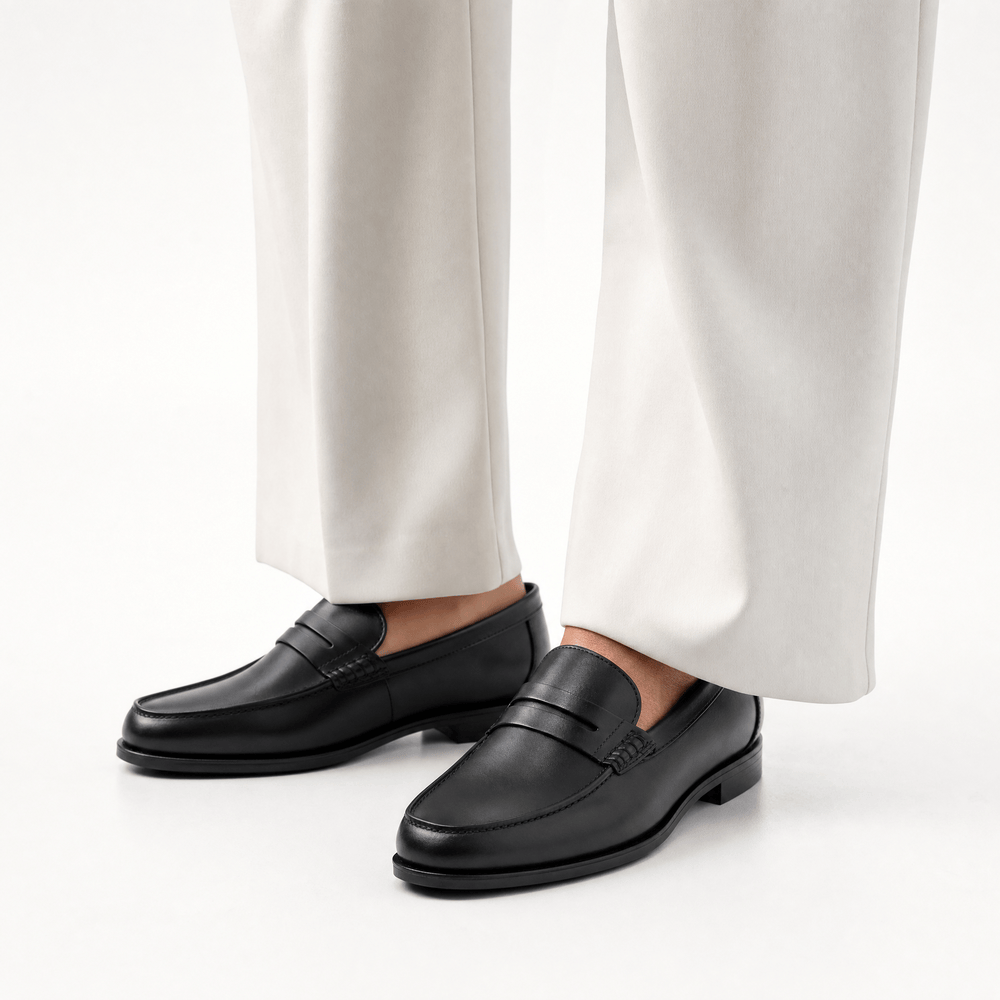 Gentry Morris Black Penny Loafers Heeled Block