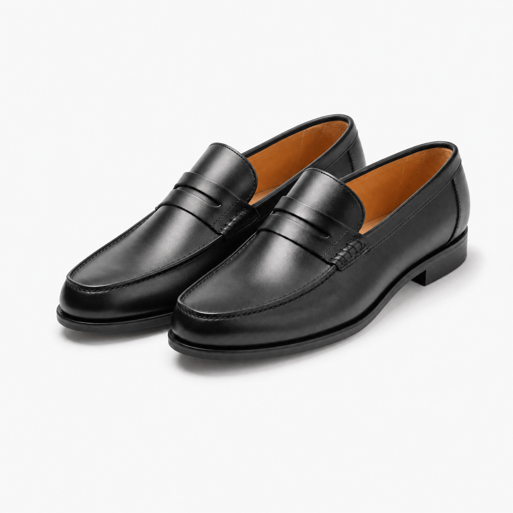 Gentry Morris Black Penny Loafers Heeled Block