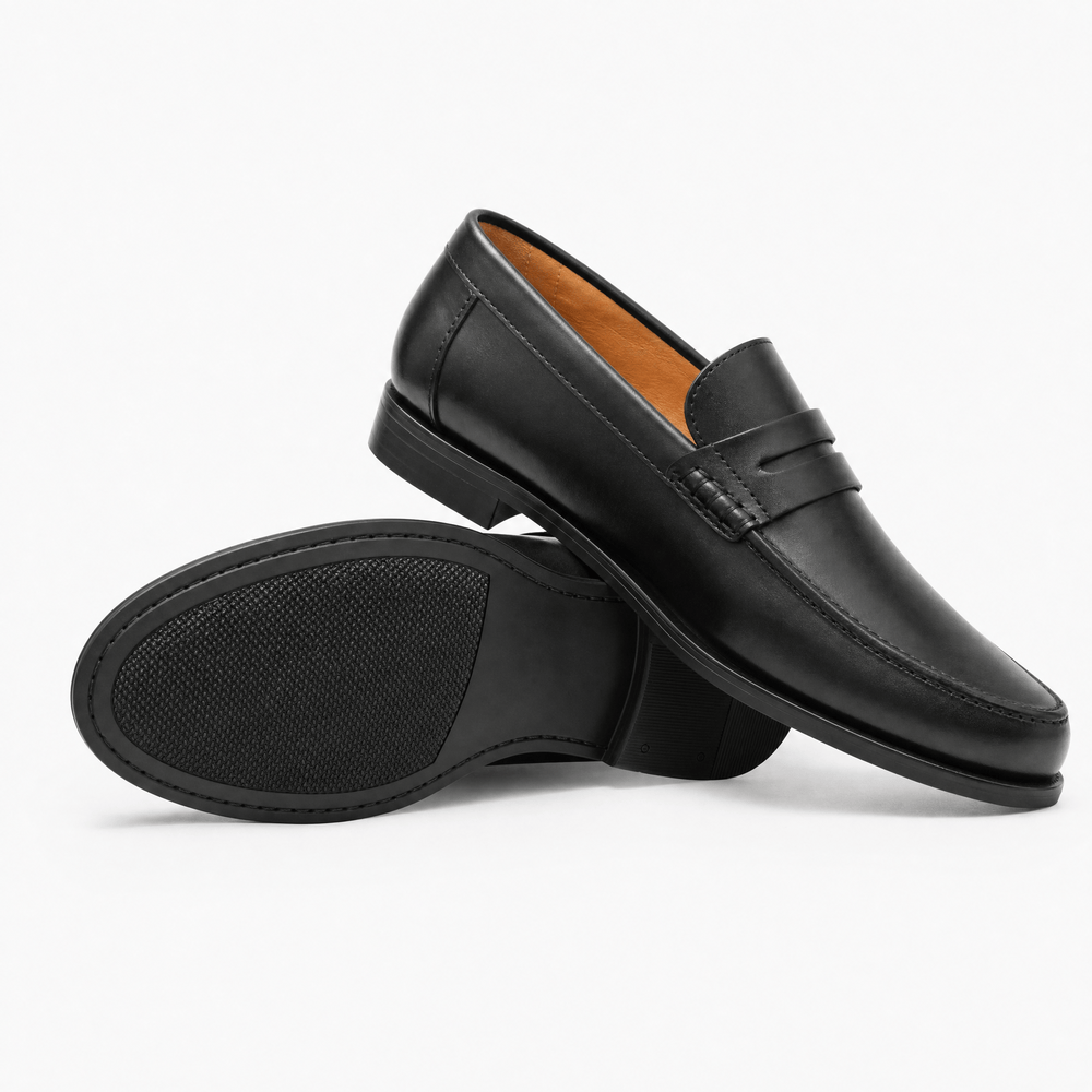 Gentry Morris Black Penny Loafers Heeled Block