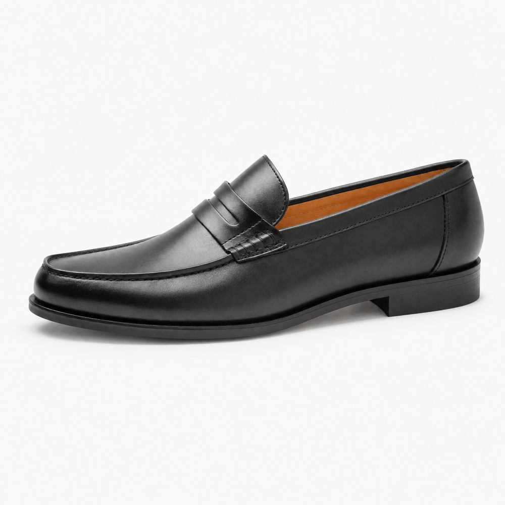 Gentry Morris Black Penny Loafers Heeled Block