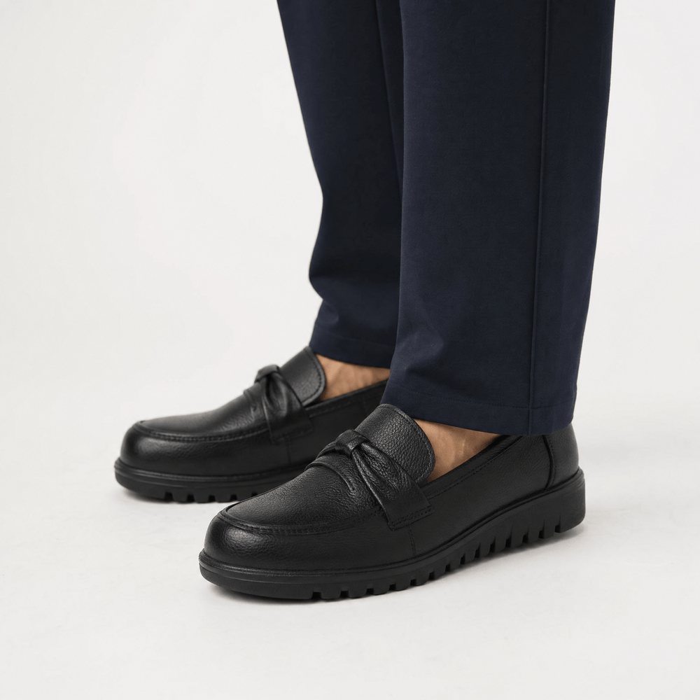 Gentry Morris Black Platform Loafers Bow Detail