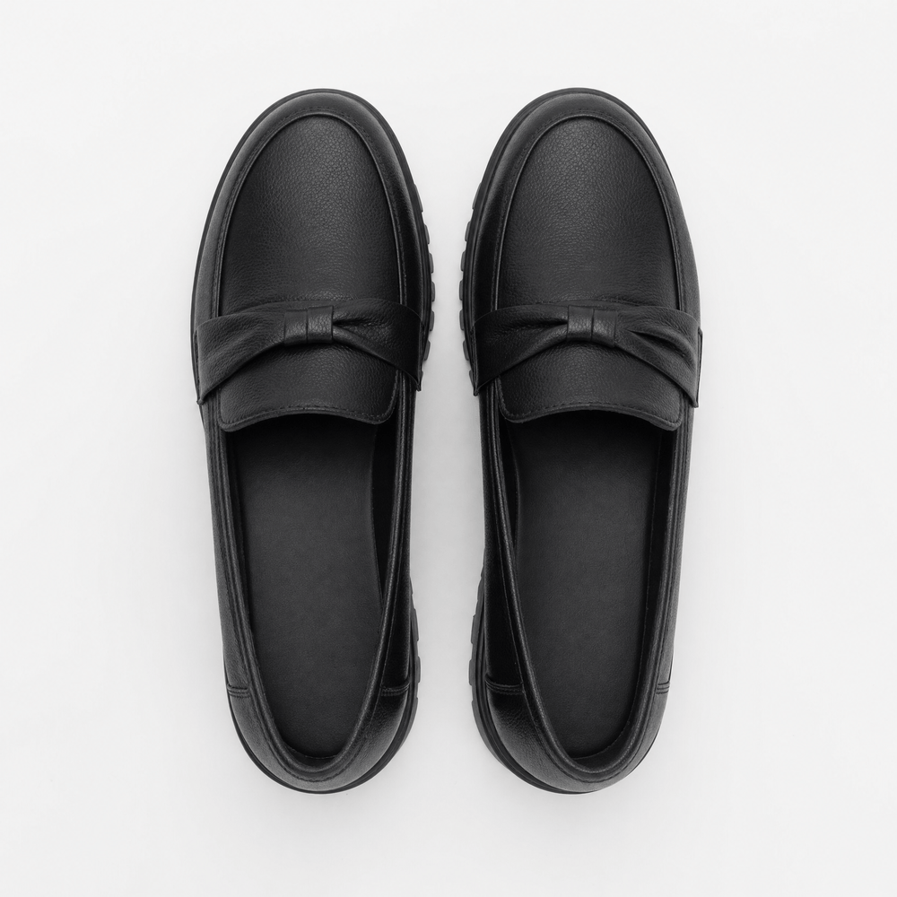 Gentry Morris Black Platform Loafers Bow Detail