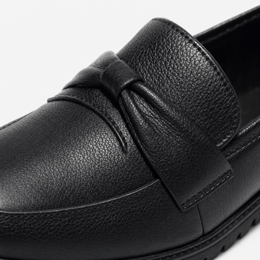 Gentry Morris Black Platform Loafers Bow Detail