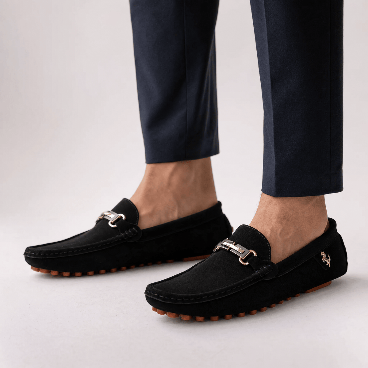 Gentry Morris Black Suede Mens Loafers Buckle