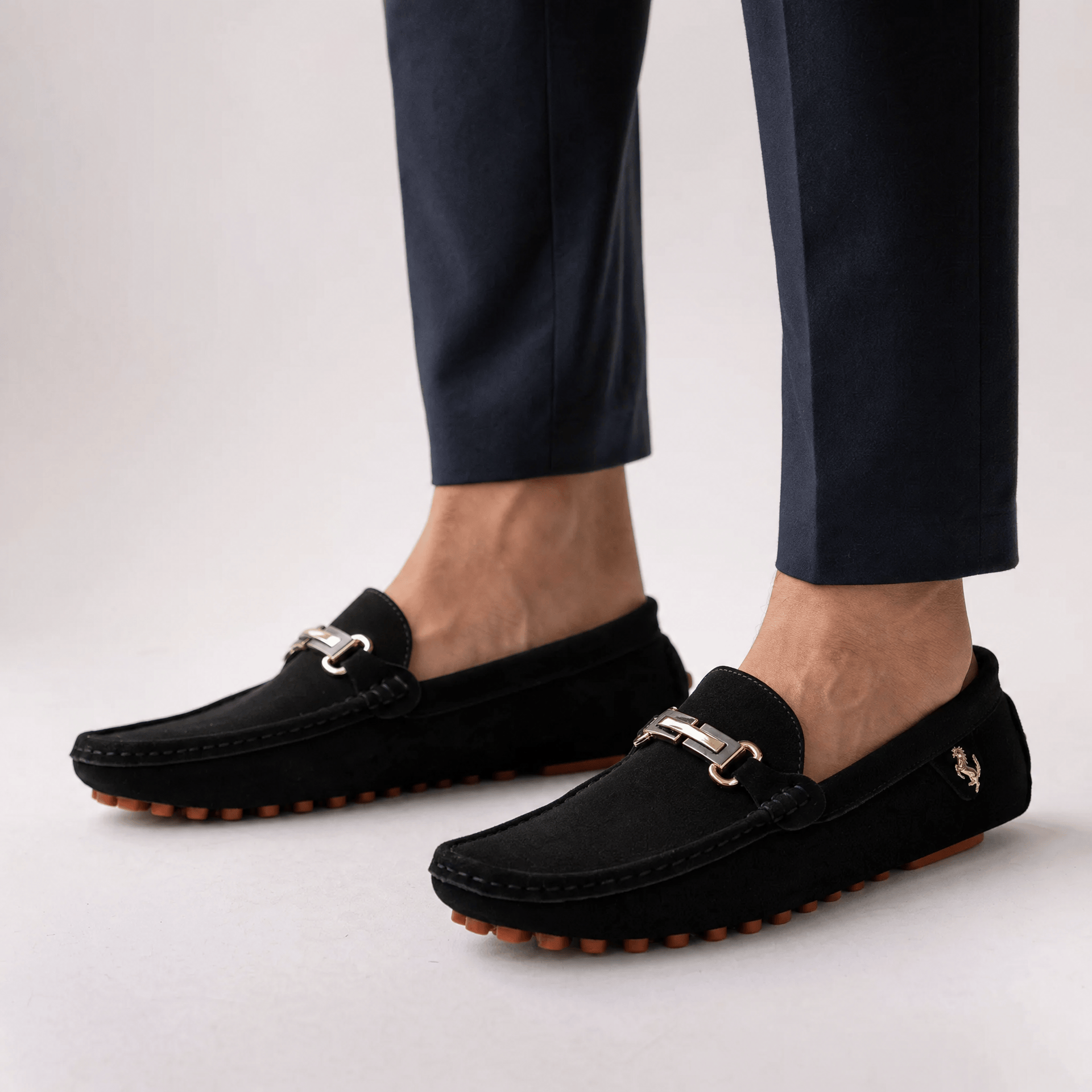 Gentry Morris Black Suede Mens Loafers Buckle
