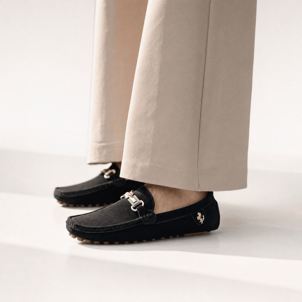 Gentry Morris Black Suede Mens Loafers Buckle