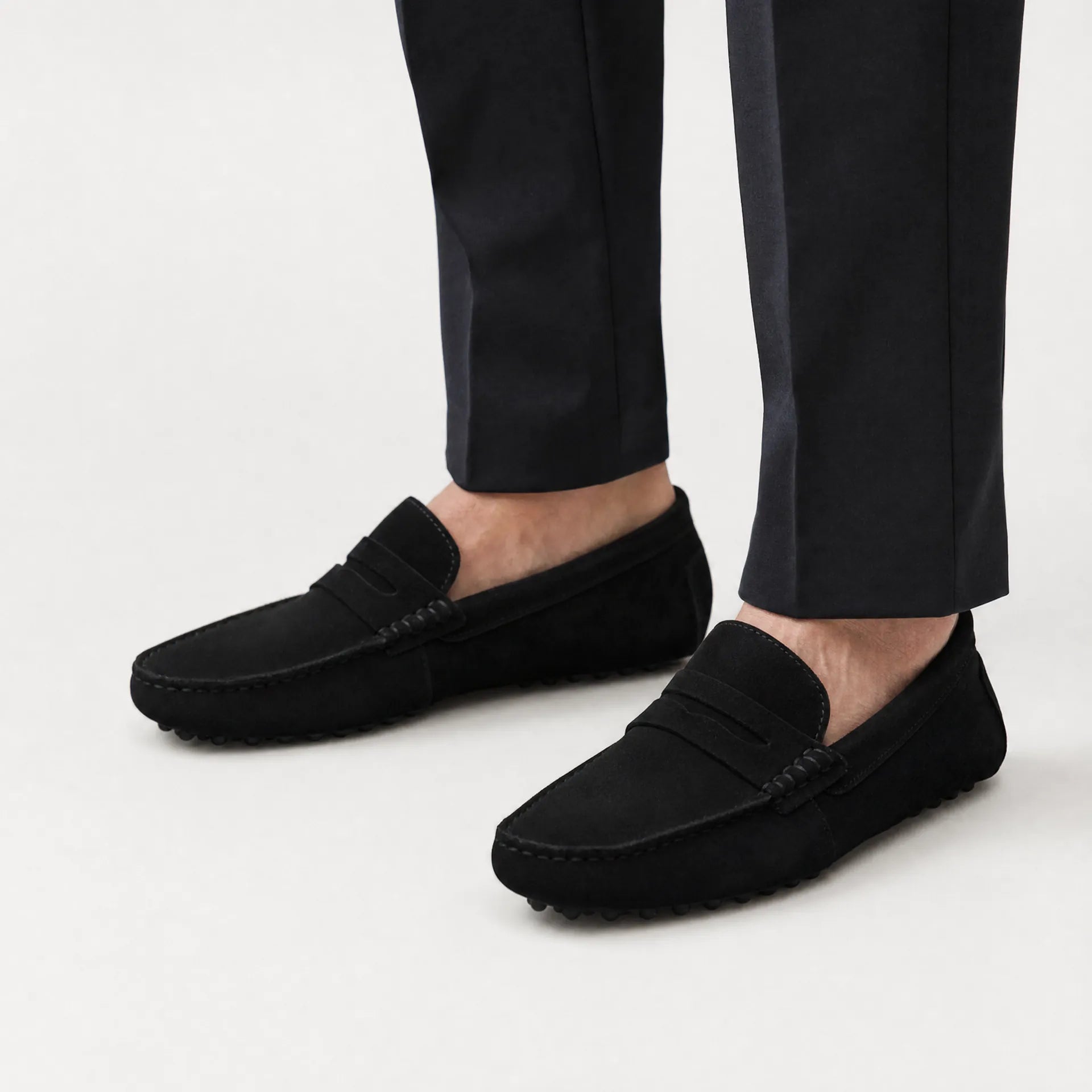 Gentry Morris Black Suede Penny Loafers Driving