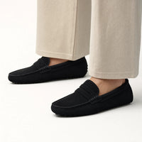 Gentry Morris Black Suede Penny Loafers Driving