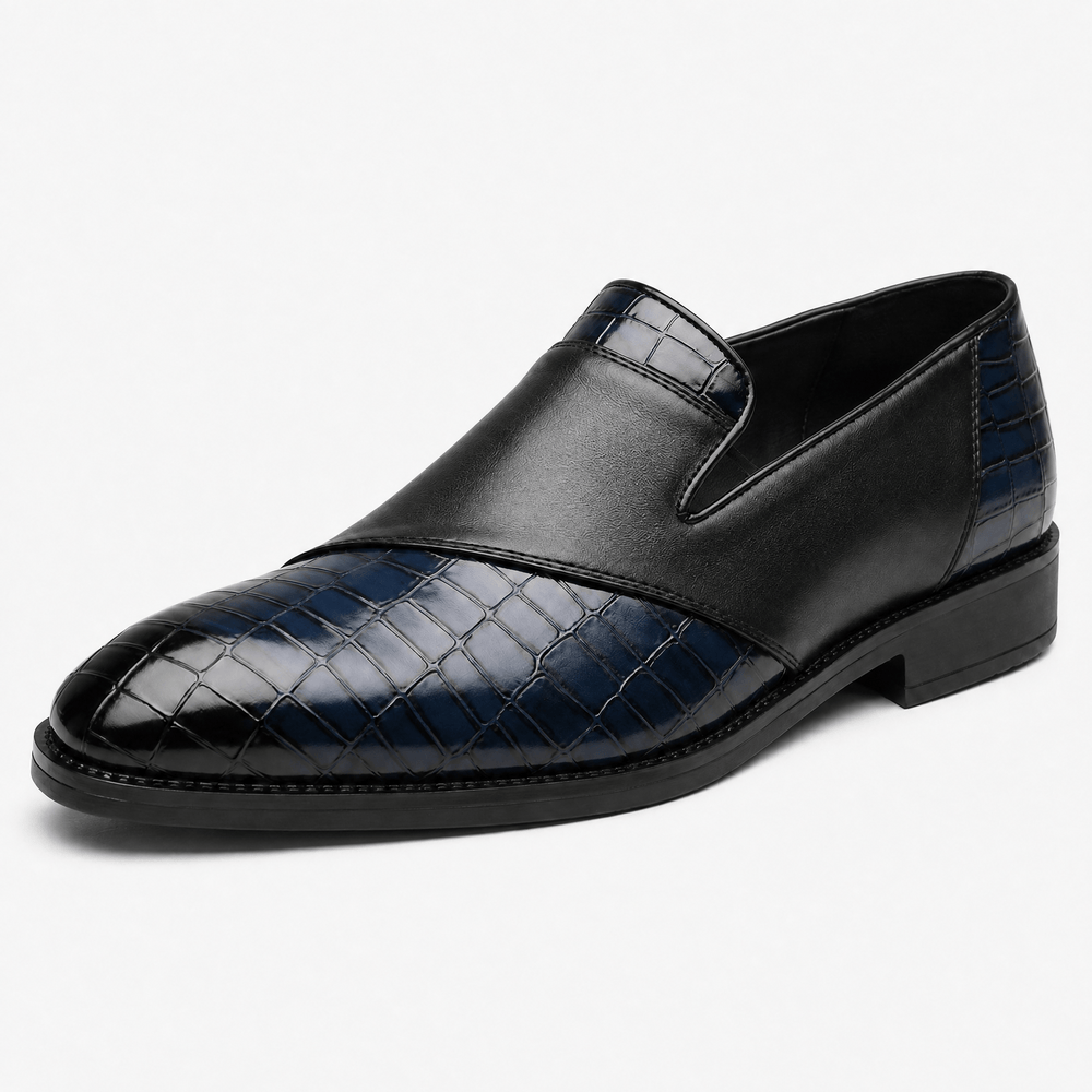 Gentry Morris Blue / 5 Men's Blue & Black Croc-Embossed Leather Slip-On Loafers