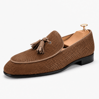 Gentry Morris Bronze / 5 Men's Navy Blue Embossed Leather Tassel Loafers