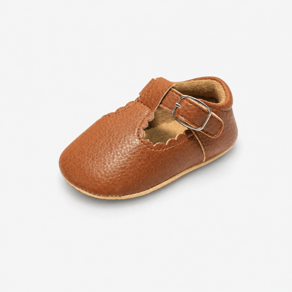 Gentry Morris Brown / 0-6 Months Brown Buckle Scalloped Baby Loafers