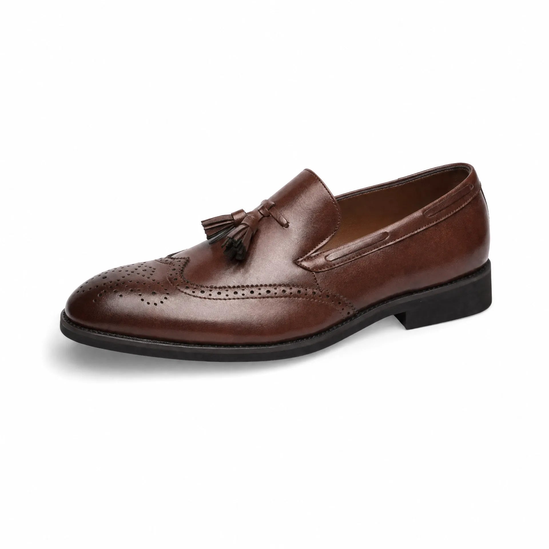 Gentry Morris Brown / 38 Brogue Tassel Loafers Block Heel
