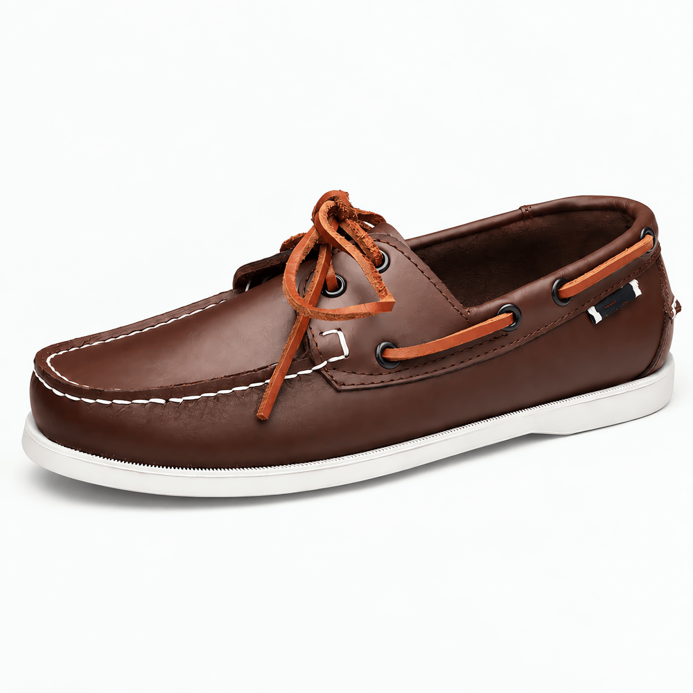 Gentry Morris Brown / 5 Men's Brown Genuine Leather Boat Loafers - Flat Driving Shoes